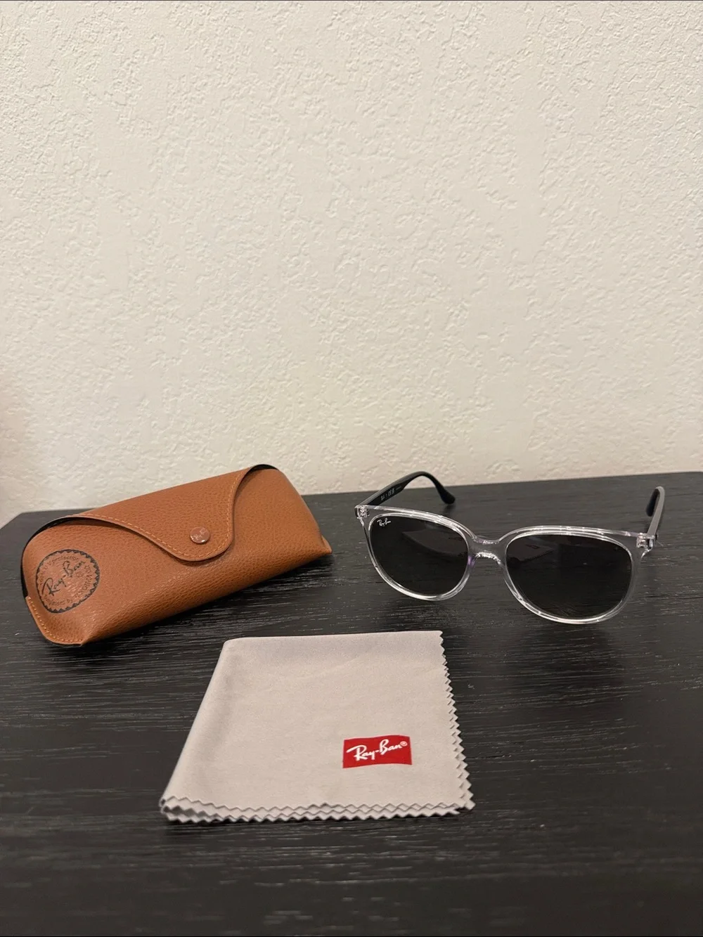 RB4378 Ray-Ban Sunglasses Polished Transparent Grey Gradient Lens w/ Brown Case